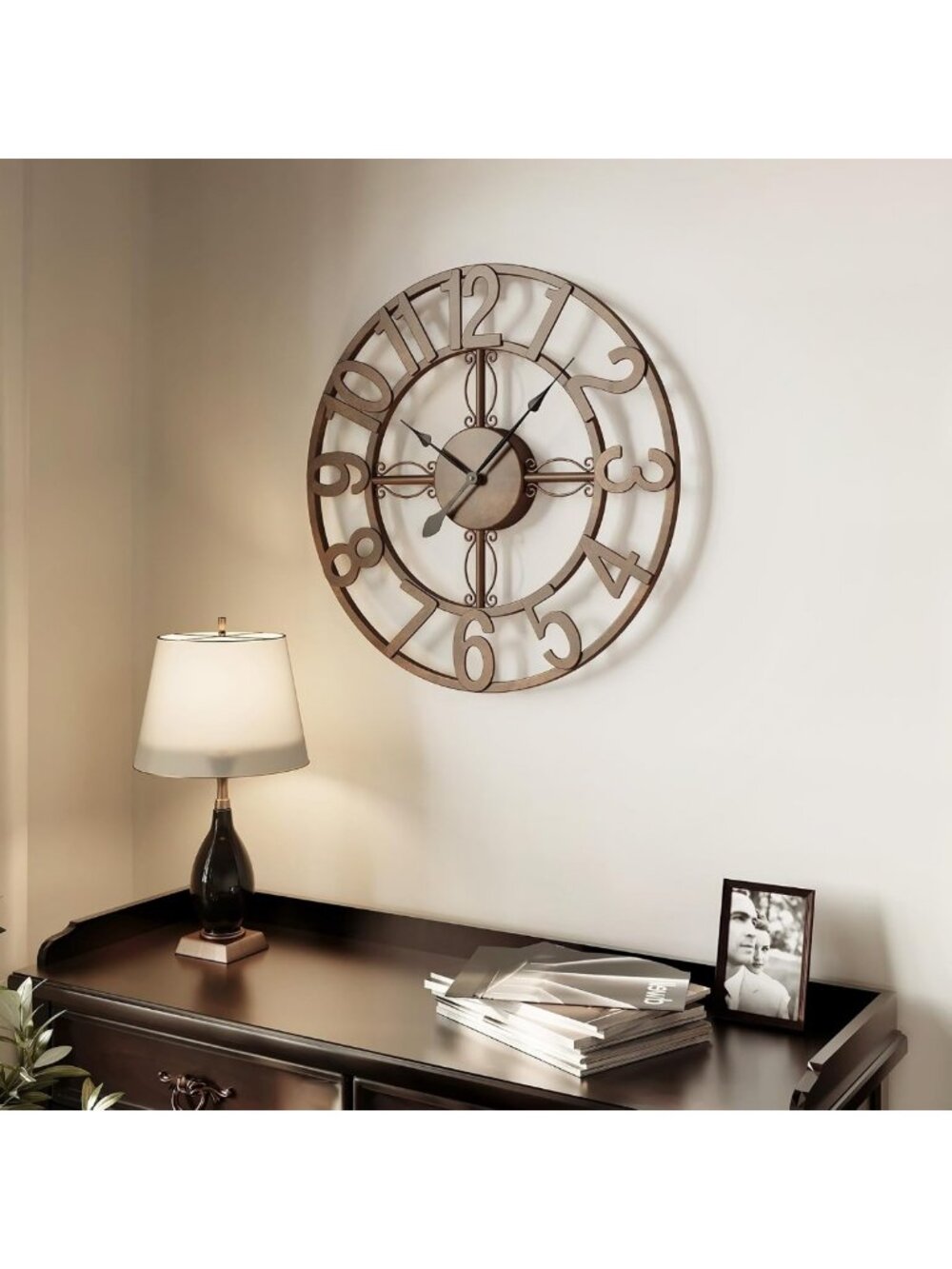 Stylish 16-Inch Bronze Metal Wall Clock for Living Room Decor & Home Accent